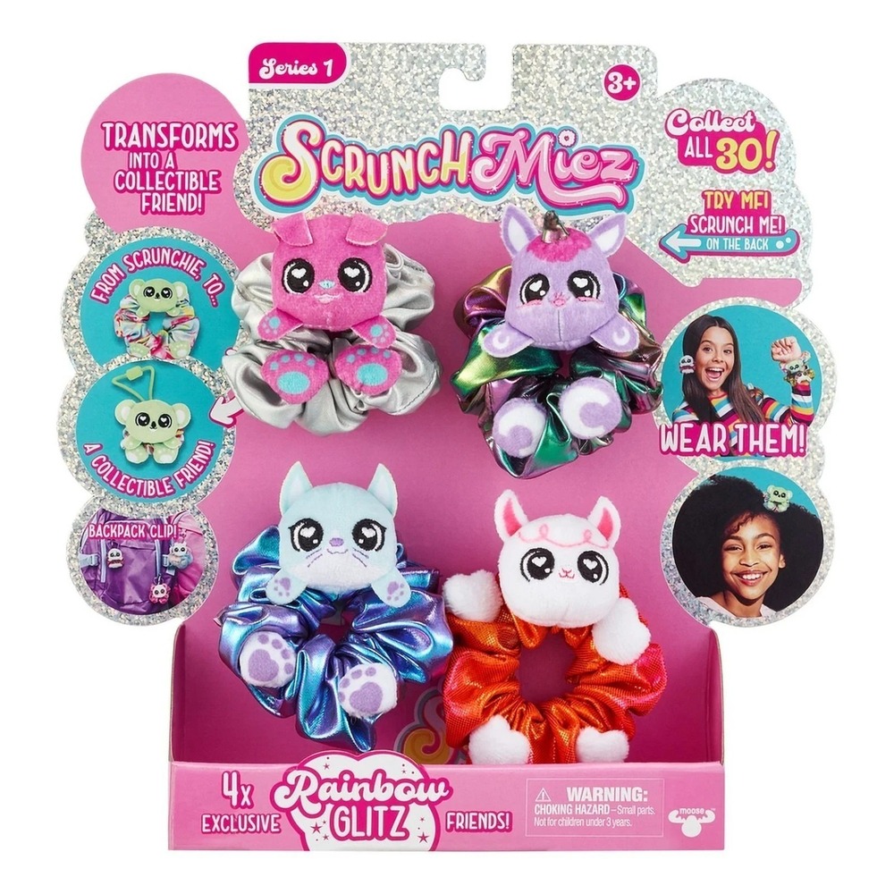 ScrunchMiez 4 Pack Rainbow Glitz Series 1 Exclusive Plush Soft Hair Scrunchies